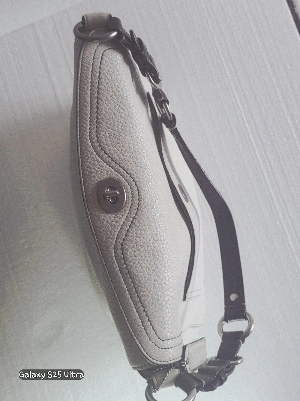 Coach White Pebbled Leather Shoulder Bag with Front Pocket
